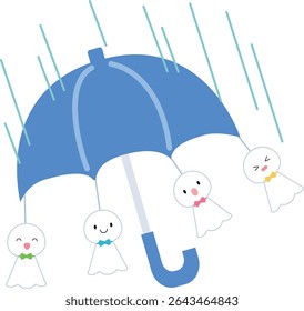 Guarda-chuva e Teru Teru Bouzu, estação chuvosa, ilustração vetorial