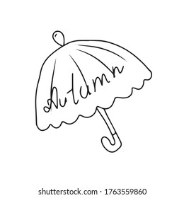 Paraguas con el texto otoño .Vector diseño infantil para tarjetas de felicitación, banners.