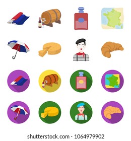 Umbrella, traditional, cheese, mime .France country set collection icons in cartoon,flat style vector symbol stock illustration web.