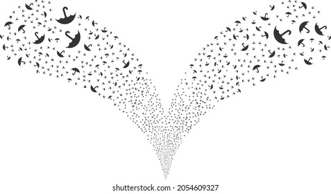 Umbrella twice fireworks explosion. Umbrella festive twice fountain. Object fountain is done from random umbrella design elements as fireworks.