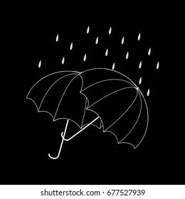 Umbrella two black on black background. Icon health isolated. Fashion print for sports wear. Template for t, apparel, card, poster. Design flat element. Monochrome symbol autumn. Vector illustration