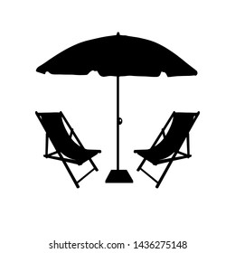 umbrella with two chair for beach vector silhouette