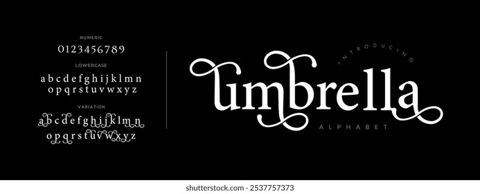 Umbrella typography beauty fashion elegant minimalist serif italic fonts decorative wedding vintage retro logos. Minimal luxury font alphabet logo. Vector illustration