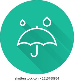Umbrella under a drops labeling for keep away from water, keep dry. Umbrella icon isolated with long shadow for your web site design, logo, app, UI