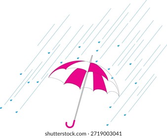 Umbrella under falling rain illustration symbolizing weather protection, rainy season, climate conditions, and outdoor life
