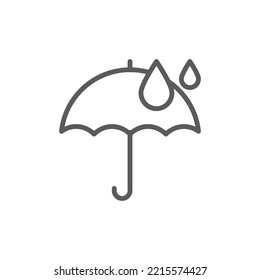 Umbrella under rain against water drops, Rainy weather concept. Rain protection umbrella water symbol. Rain safety sign drop icon isolated