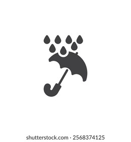 Umbrella under the raindrops vector icon. filled flat sign for mobile concept and web design. Spring Rain glyph icon. Symbol, logo illustration. Vector graphics