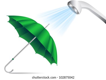 an umbrella under a shower