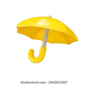 Umbrella vector 3d icon. Yellow parasol illustration, isolated on white background. Safety or protection concept, autumn accessory