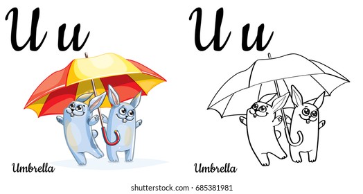 Umbrella. Vector alphabet letter U, coloring page
