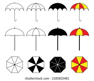 conjunto de colección de vector paraguas sobre fondo aislado blanco