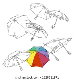 Umbrella vector doodles set. Rainy day theme vector.