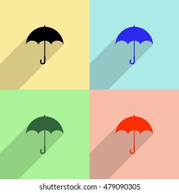 Umbrella vector icon - colored set with long  shadow