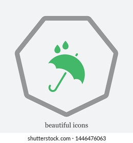 An umbrella vector icon . The drops of rain. Rainy wheather. The symbol of an umbrella. The sign of an umbrella.