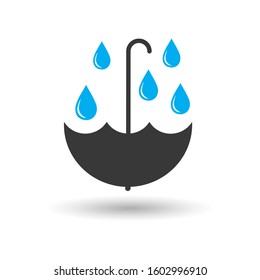 Umbrella vector icon isolated on white background. Umbrella and rain drops stock vector illustration for web.