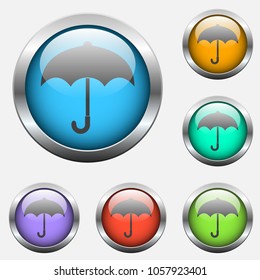 umbrella vector icon on color glass buttons