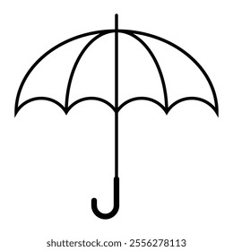 Umbrella vector icon. Rain protection, weather symbol for design, illustration, and graphic projects. Black outline silhouette isolated on white background.