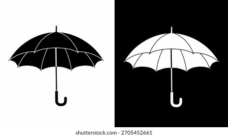 Umbrella Vector Icon Set Protection Symbol in Black and White Style