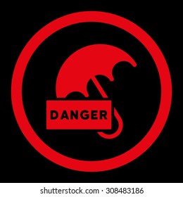 Umbrella vector icon. This flat rounded symbol uses red color and isolated on a black background.