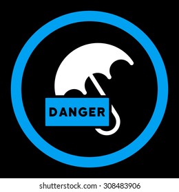 Umbrella vector icon. This flat rounded symbol uses blue and white colors and isolated on a black background.