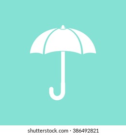 Umbrella    vector icon. White  illustration isolated on green  background for graphic and web design.