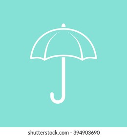 Umbrella    vector icon. White  illustration isolated on green  background for graphic and web design.