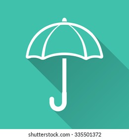 Umbrella  - vector icon in white on a green background.