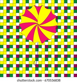 Umbrella. Vector illustration. Background squares in green, red, yellow.