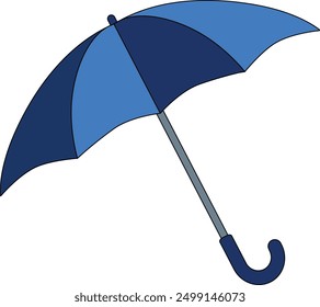 Umbrella vector illustration of a classic, open umbrella with a curved handle. The handle and ribs are clean and precise, showcasing simplicity and elegance. Perfect for use in weather-related graphic