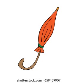 Umbrella. Vector illustration of a closed umbrella. Hand drawn autumn umbrella.