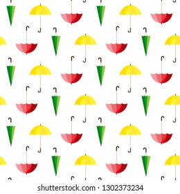 Umbrella. Vector illustration on white background. Seamless pattern. Can be used for design greeting card, invitation or banner. Flat design style. Swatch inside.