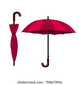 Umbrella. Vector illustration. Open and closed umbrellas. 