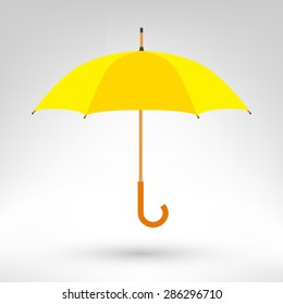 Umbrella vector illustration. Yellow opened umbrella isolated on white background. Best for rain protection icon.
