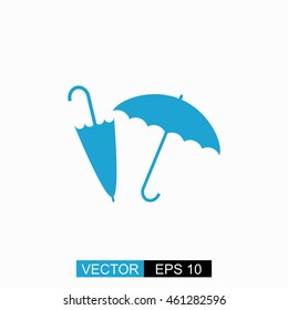 Umbrella vector. Isolated blue icon on white background.
