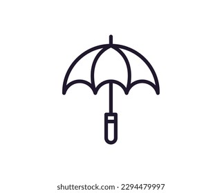 Icono de la línea del vector del paraguas. Logotipo de calidad premium para sitios web, diseño, tiendas en línea, empresas, libros, publicidad. Pictograma de contorno negro aislado en fondo blanco 
