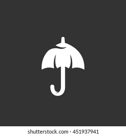 Umbrella vector logo isolated on a black background. Icon silhouette design template. Simple symbol concept in flat style. Abstract sign, pictogram for web, mobile and infographics