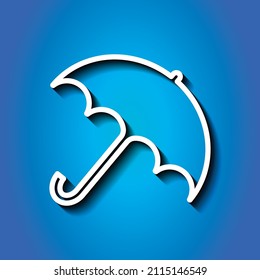 Umbrella vector simple icon. Flat desing. White icon with shadow on blue background.ai