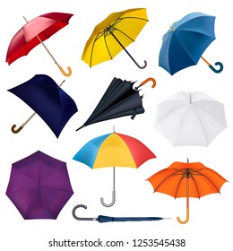 Umbrella vector umbrella-shaped rainy protection open and colorfull parasol accessory illustration set of autumn rained protective cover umbrella-stand isolated on white background