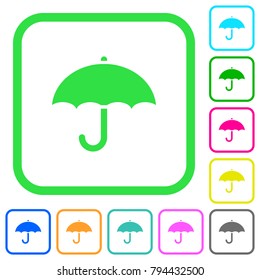 Umbrella vivid colored flat icons in curved borders on white background