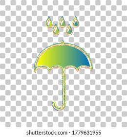 Umbrella with water drops. Blue to green gradient Icon with Four Roughen Contours on stylish transparent Background. Illustration.