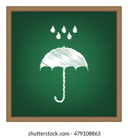 Umbrella with water drops. Rain protection symbol. Flat design style. Flat style black icon on white.