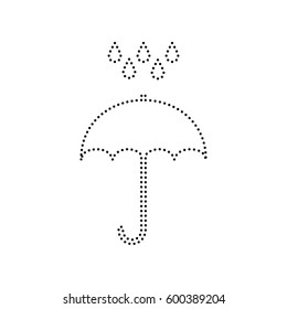 Umbrella with water drops. Rain protection symbol. Flat design style. Vector. Black dotted icon on white background. Isolated.