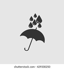 Umbrella water drops simple isolated vector icon eps 10. Weather symbol. Rain sign.