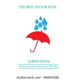 Umbrella water drops simple isolated vector icon. Weather symbol. Rain symbol vector icon. 