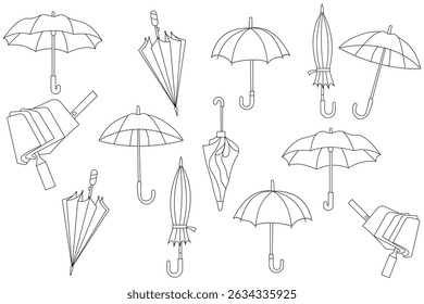 Umbrella water protection icon. Umbrella icon vector set. Weather forecast symbol isolated. Rain cover vector illustration.