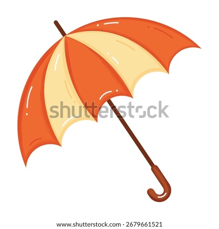 Umbrella with watercolour texture  in red and beige colours on transparent background. Fall element. Clip art. Cute autumn doodle icon. Design  for autumn decorations.  Vector illustration.