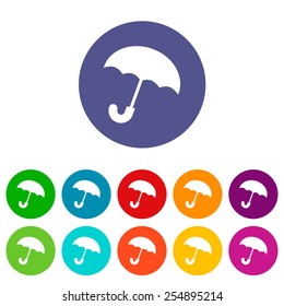 Umbrella web flat icon in different colors. Vector Illustration