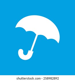 Umbrella web white icon isolated on a blue background. Vector symbol