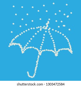 Umbrella of white flowers.  Flower rain . Vector drawing. 