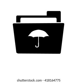 Umbrella - white vector icon;  black folder